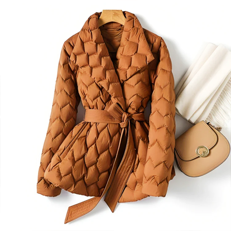 Street Wave Silk Quilted Coat With Micro Suede Lining, Luxurious Warmth For Fashionable Women