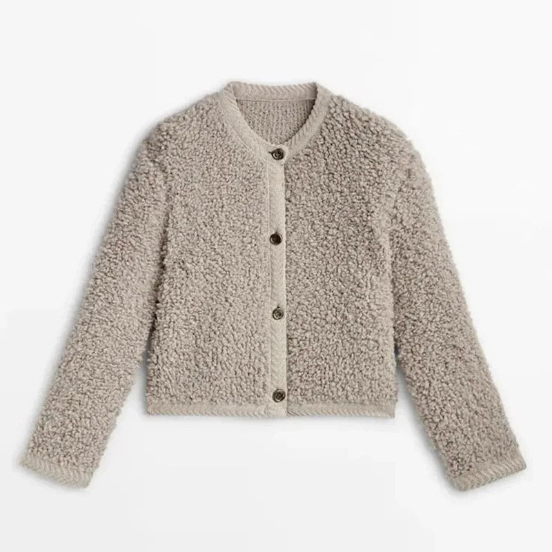 Street-Wave Teddy Cardigan With Button Closure For Women Cozy Fleece Knit Fashionable Warmth For Everyday Wear