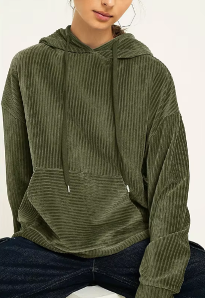 Street Wave Corduroy Hoodie Unisex Cozy Everyday Wear With Kangaroo Pocket And Adjustable Hood