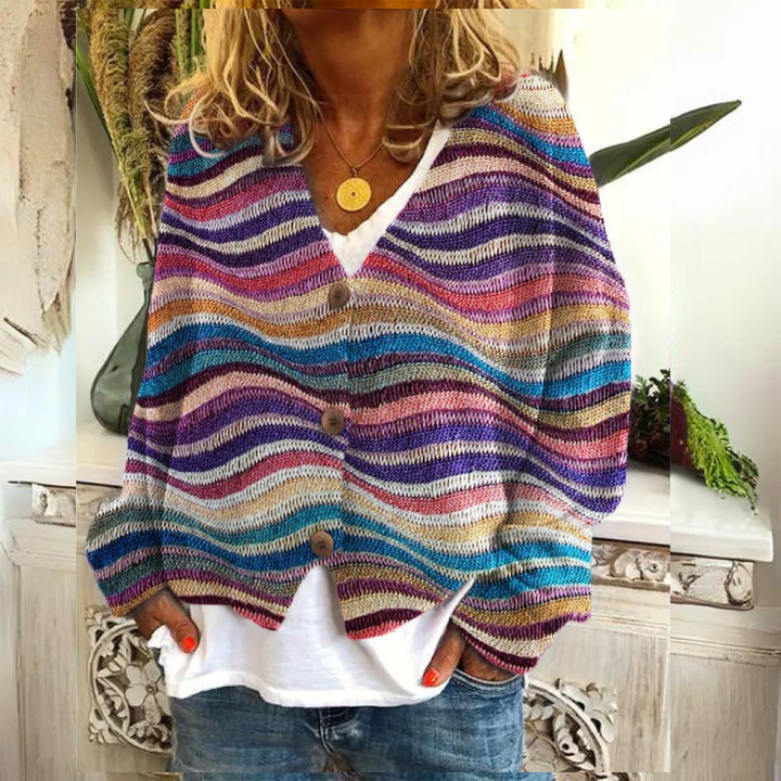 Streetwave Colorful Knit Cardigan For Women Casual Chic Cozy Comfort Everyday Wear With Bold Embroidered Details
