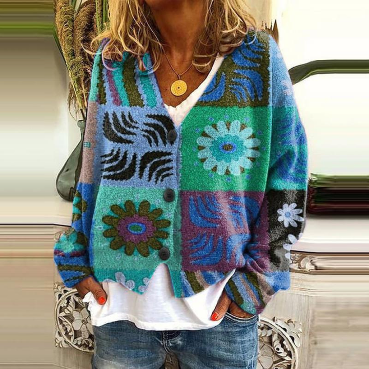Streetwave Colorful Knit Cardigan For Women Casual Chic Cozy Comfort Everyday Wear With Bold Embroidered Details