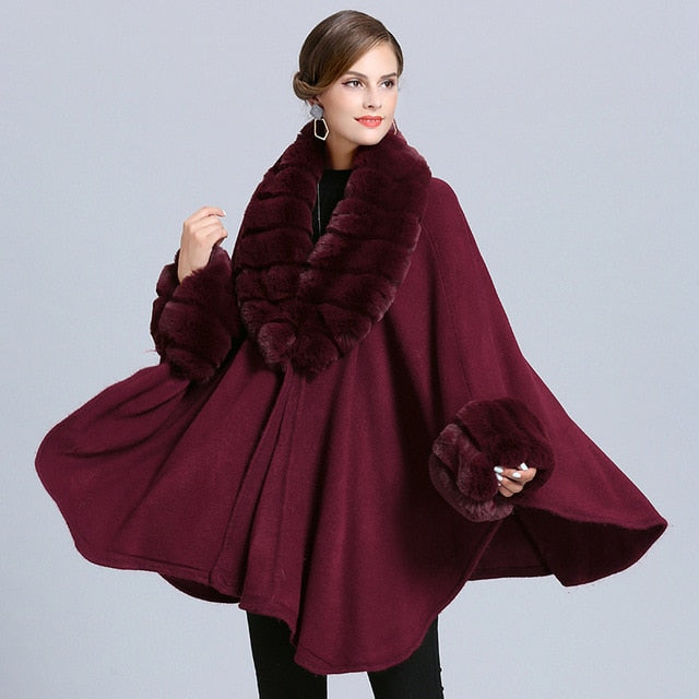 Street-Wave Faux Fur Coat With Plush Shawl Collar Batwing Sleeves Long Length For Women Chic