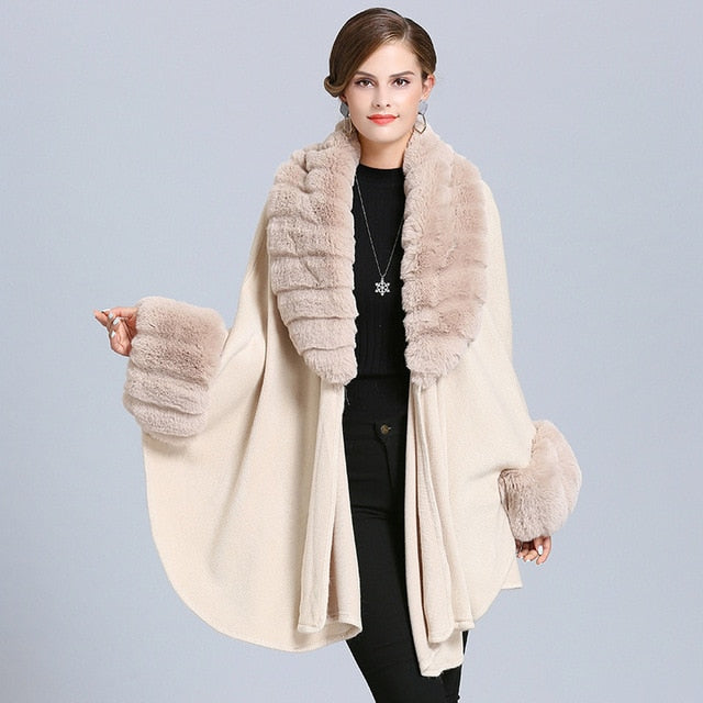 Street-Wave Faux Fur Coat With Plush Shawl Collar Batwing Sleeves Long Length For Women Chic
