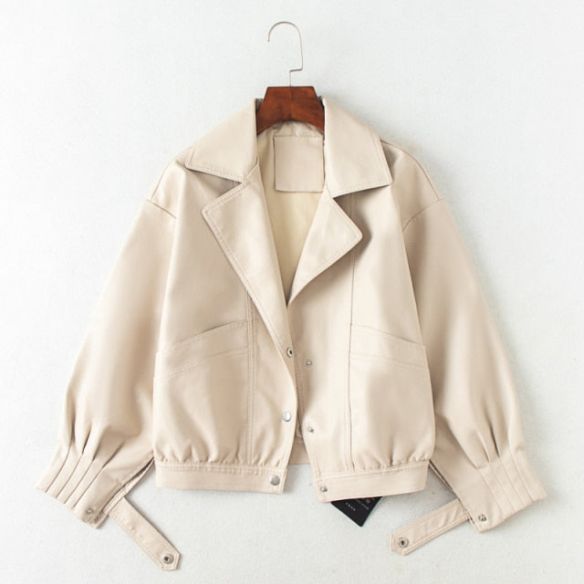 Street Wave Faux Leather Jacket For Women With Sleeve Tie Embellishments Timeless Versatile Outerwear