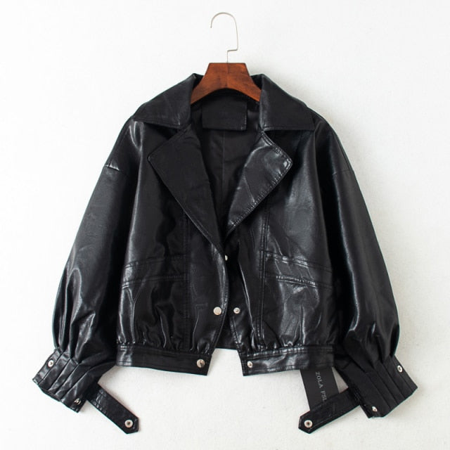 Street Wave Faux Leather Jacket For Women With Sleeve Tie Embellishments Timeless Versatile Outerwear