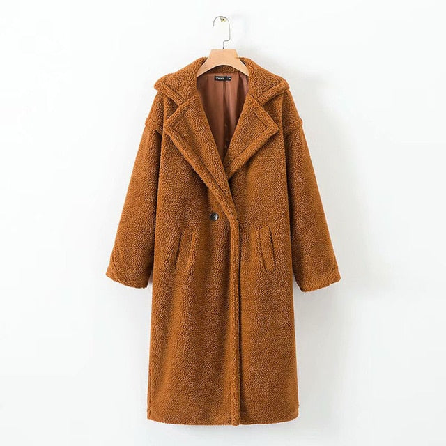 Streetwave Faux Fur Coat Oversized With Turnover Collar Luxury Warm Coat For Women