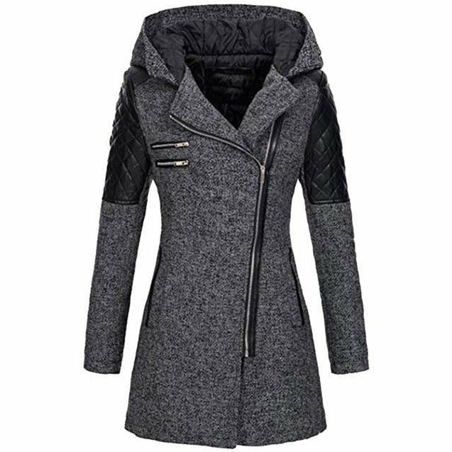 Street-Wave Hooded Coat for Women Lightweight Patchwork with Quilted Arm Panels Casual Everyday Outerwear