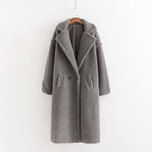 Streetwave Faux Fur Coat Oversized With Turnover Collar Luxury Warm Coat For Women