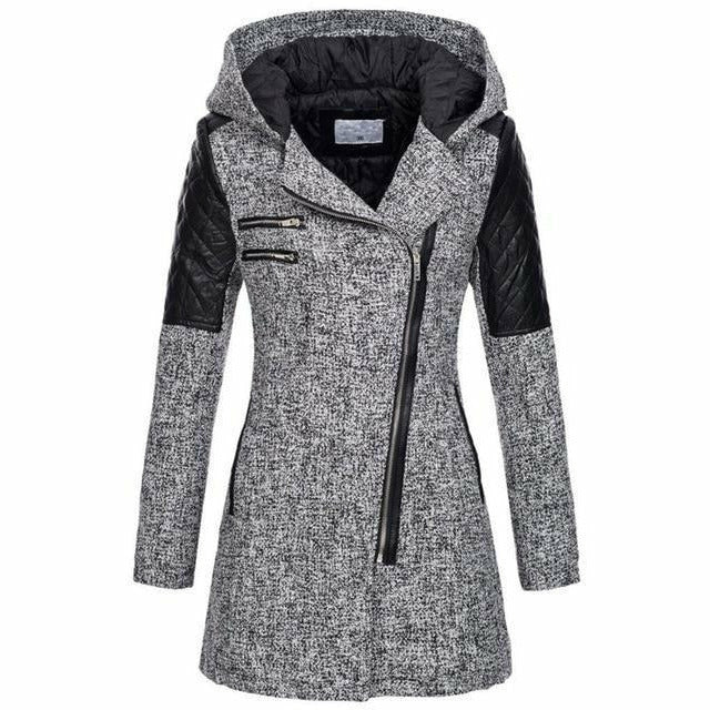 Street-Wave Hooded Coat for Women Lightweight Patchwork with Quilted Arm Panels Casual Everyday Outerwear