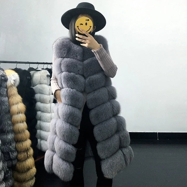 Street Wave Sleeveless Faux Fur Coat Longline O Neck Hidden Button Closure For Women Streetwear Fans
