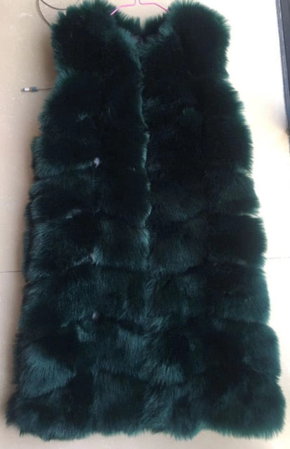 Street Wave Sleeveless Faux Fur Coat Longline O Neck Hidden Button Closure For Women Streetwear Fans