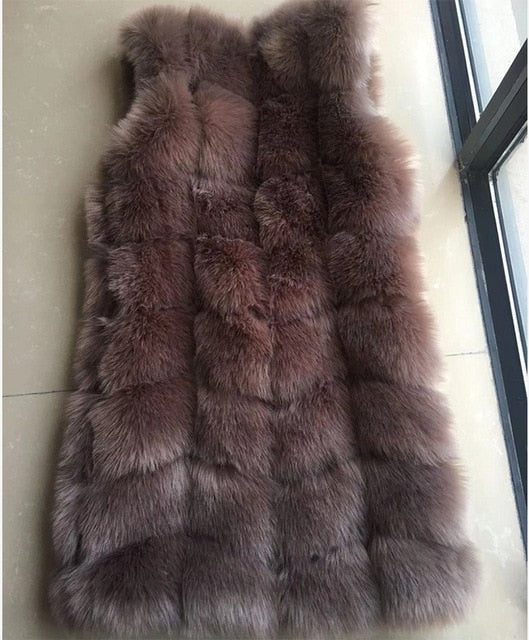 Street Wave Sleeveless Faux Fur Coat Longline O Neck Hidden Button Closure For Women Streetwear Fans