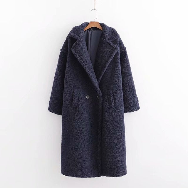 Streetwave Faux Fur Coat Oversized With Turnover Collar Luxury Warm Coat For Women