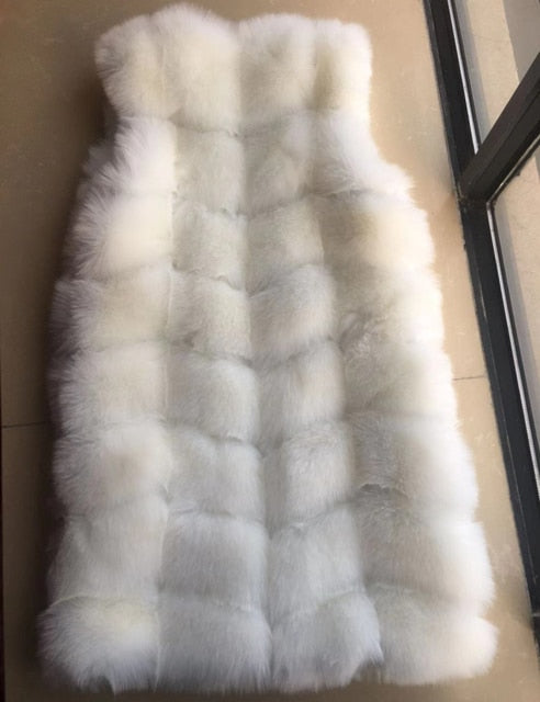 Street Wave Sleeveless Faux Fur Coat Longline O Neck Hidden Button Closure For Women Streetwear Fans