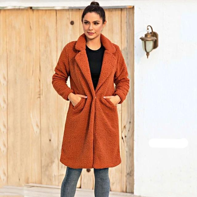 Street-wave Long Faux Fur Coat For Women Warm Cozy Winter Outerwear With Foldable Collar
