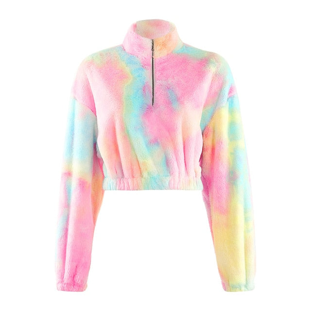 Street-Wave Color-Block Faux Fur Jacket With Zip Front Fold-Over Roll-Neck For Women