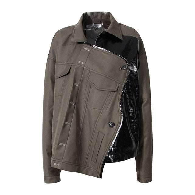 Street-Wave Asymmetric Jacket With Quilted Lining Cotton Polyester Blend For Urban Streetwear Fans