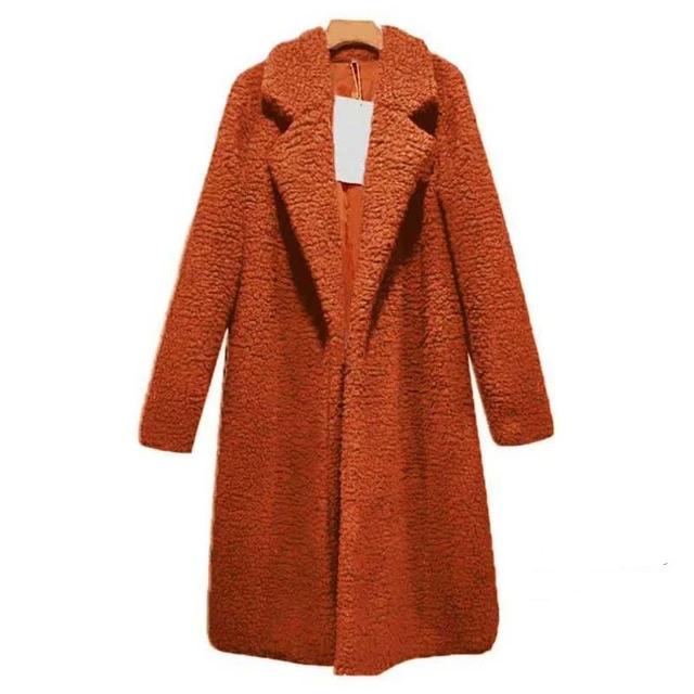 Street-wave Long Faux Fur Coat For Women Warm Cozy Winter Outerwear With Foldable Collar