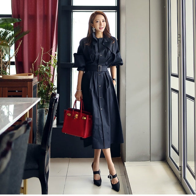 Street Wave Trench Coat For Women With Satin Waist Tie Premium Polyester Elegant Chic Outerwear
