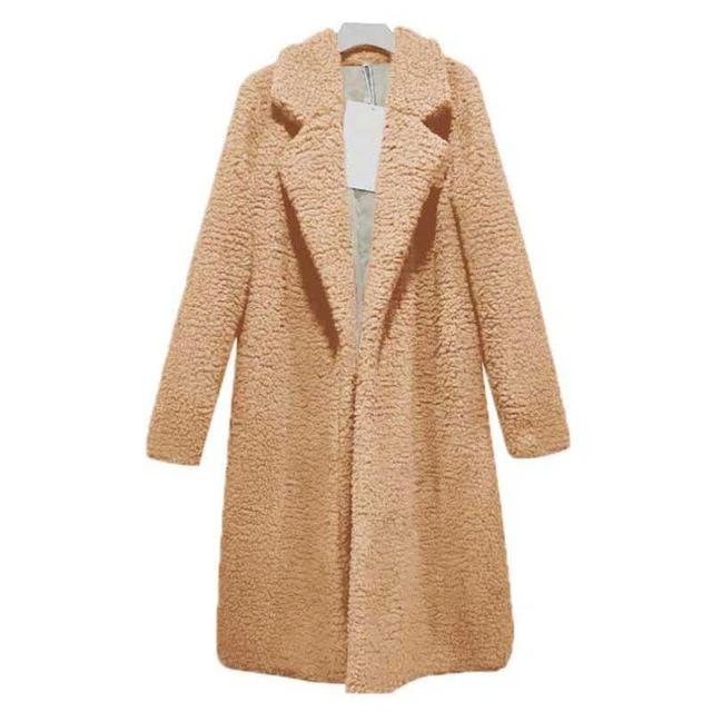 Street-wave Long Faux Fur Coat For Women Warm Cozy Winter Outerwear With Foldable Collar