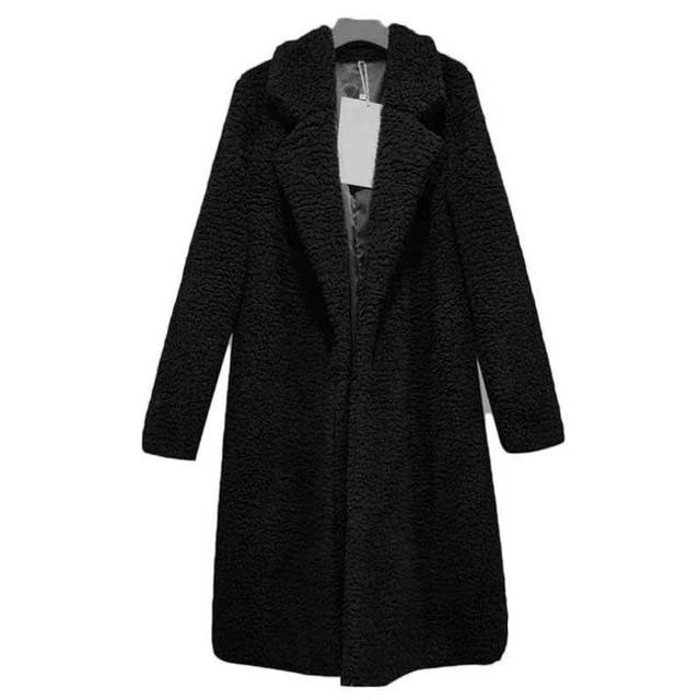 Street-wave Long Faux Fur Coat For Women Warm Cozy Winter Outerwear With Foldable Collar