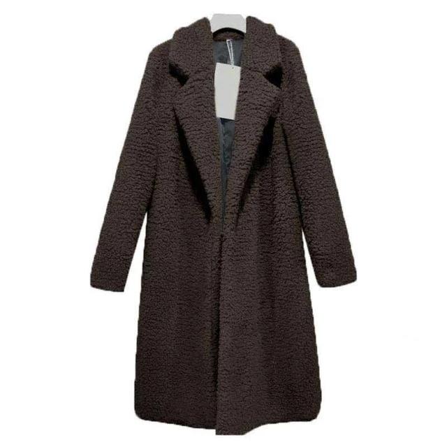 Street-wave Long Faux Fur Coat For Women Warm Cozy Winter Outerwear With Foldable Collar