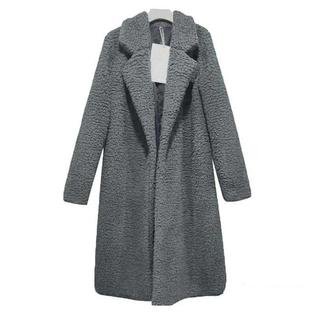 Street-wave Long Faux Fur Coat For Women Warm Cozy Winter Outerwear With Foldable Collar
