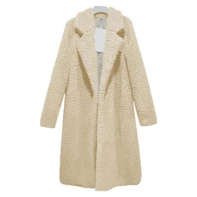Street-wave Long Faux Fur Coat For Women Warm Cozy Winter Outerwear With Foldable Collar