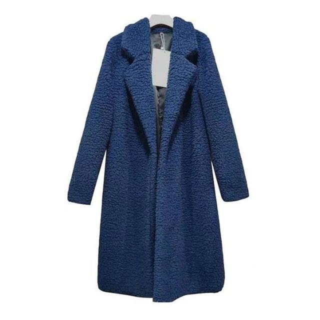 Street-wave Long Faux Fur Coat For Women Warm Cozy Winter Outerwear With Foldable Collar