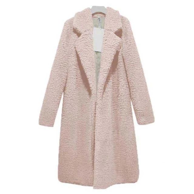 Street-wave Long Faux Fur Coat For Women Warm Cozy Winter Outerwear With Foldable Collar