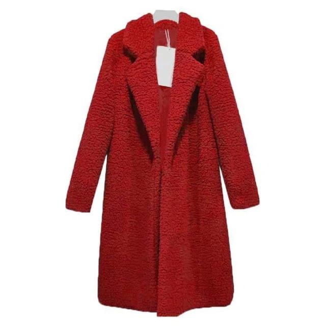 Street-wave Long Faux Fur Coat For Women Warm Cozy Winter Outerwear With Foldable Collar