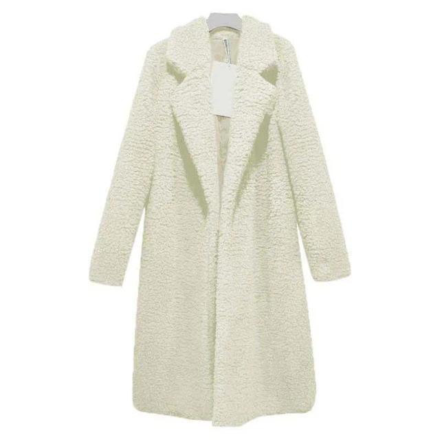 Street-wave Long Faux Fur Coat For Women Warm Cozy Winter Outerwear With Foldable Collar