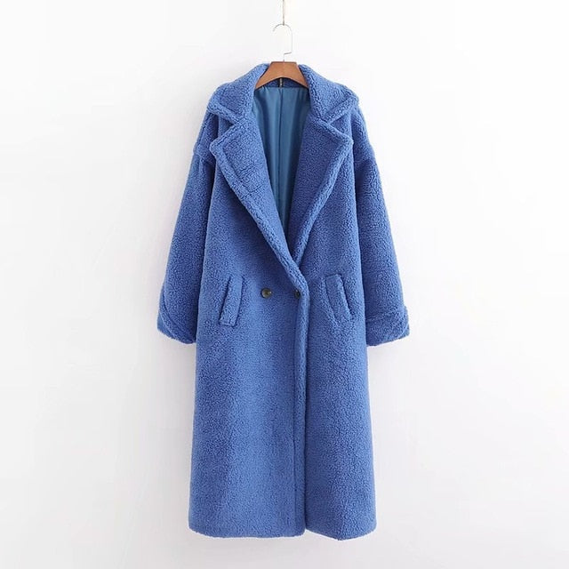 Streetwave Faux Fur Coat Oversized With Turnover Collar Luxury Warm Coat For Women