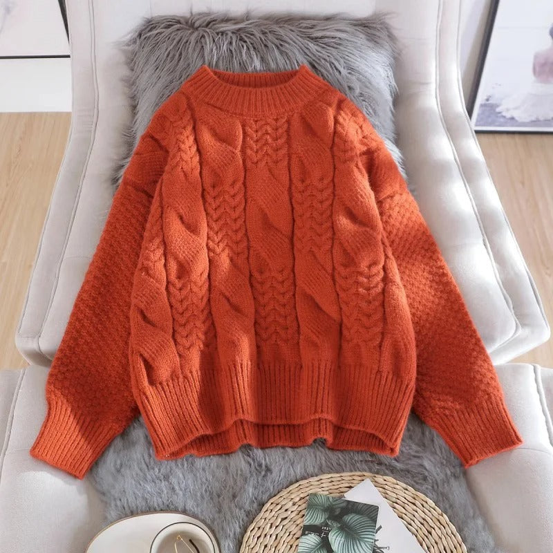 Street-Wave Cable Knit Sweater For Women Cozy Warmth In Teal Premium Knit Pullover