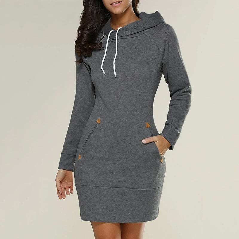 Street-Wave Hoodie Dress For Women Soft Breathable Cozy Long-Sleeve Hooded Dress With Pockets