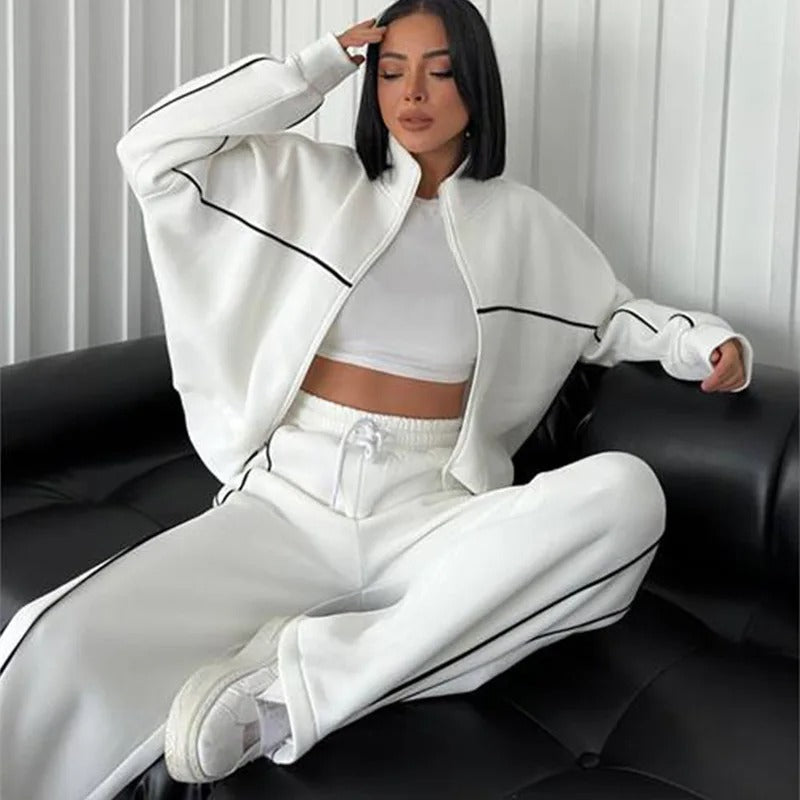 Street-wave Womens Two-Piece Knit Set With Cozy Oversized Pullover And Ribbed Joggers