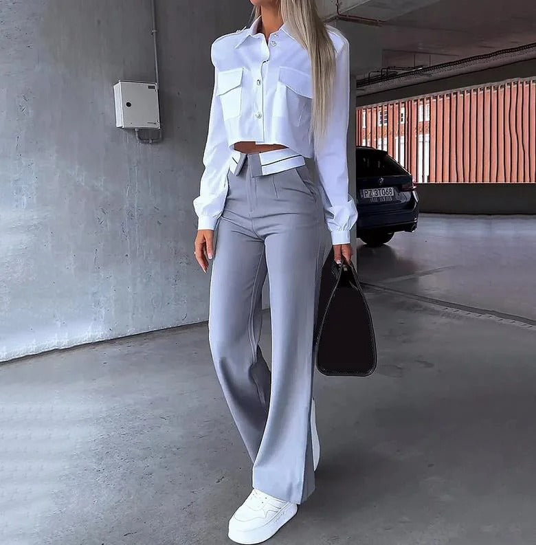 Street Wave Striped Blazer And Drawstring Pants Set For Women Tailored Chic Modern Everyday Office Ready