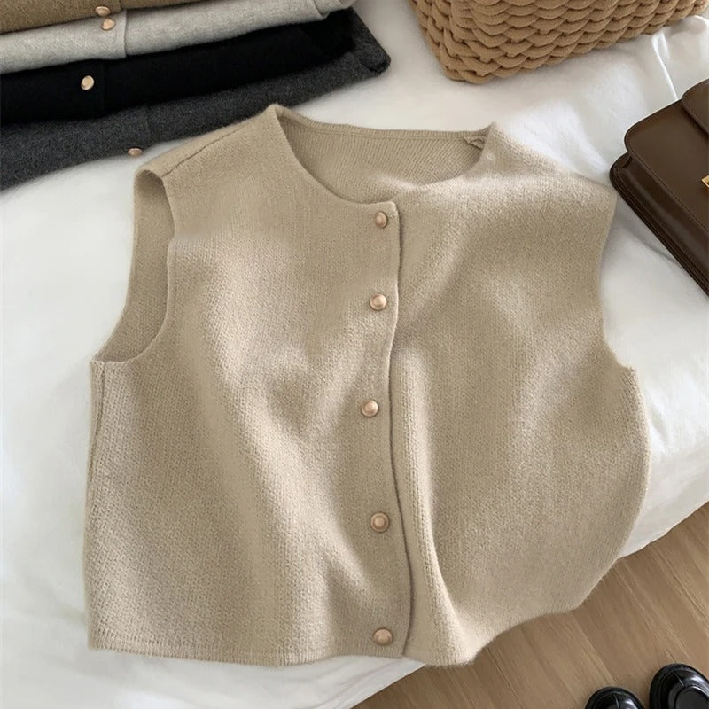 Street-wave Sleeveless Knit Cardigan Soft Open Front Layering Essential For Women