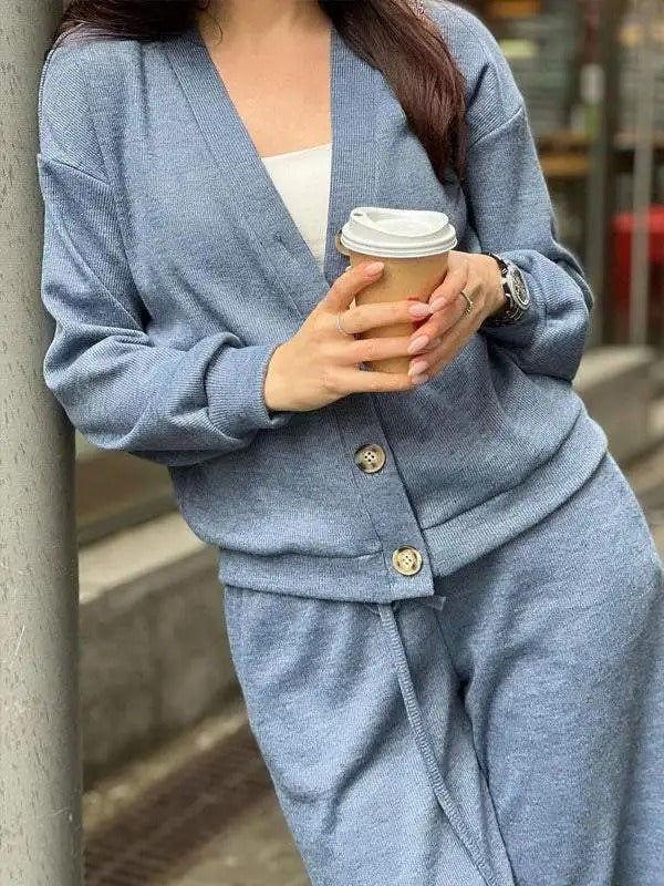 Street-Wave Women's Knit Cardigan And Pants Set With Button Closure Cozy Everyday Comfort