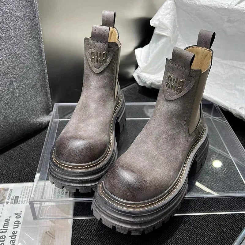 Street-Wave Leather Boots For Women With Chunky Platform, Warmth, And Non-Slip Comfort