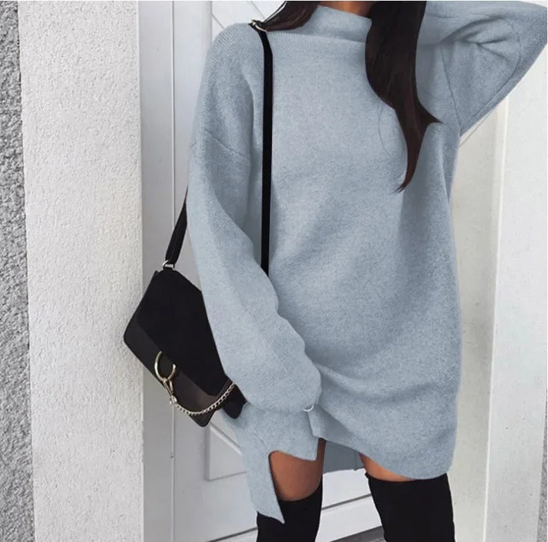 Street-wave Oversized Rollneck Knit Dress For Women Flattering Wide Fit Cozy Breathable Blend