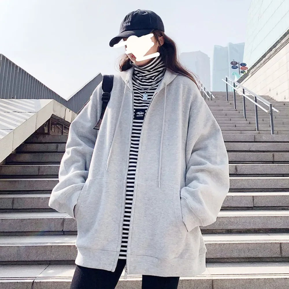 Street-Wave Oversized Zip Up Hoodie Jacket For Casual Streetwear Lovers Relaxed Fit Comfort