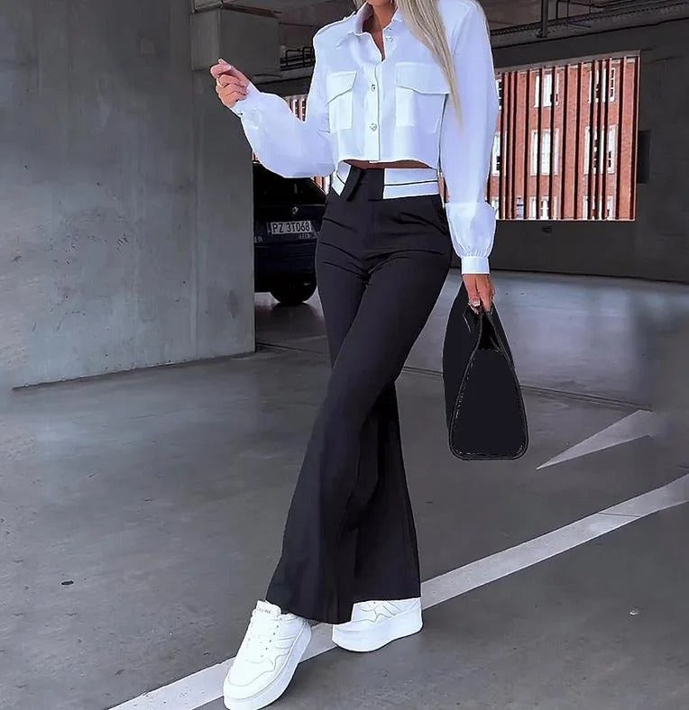 Street-Wave Striped Blazer Set For Women Tailored Jacket And Drawstring Pants Chic