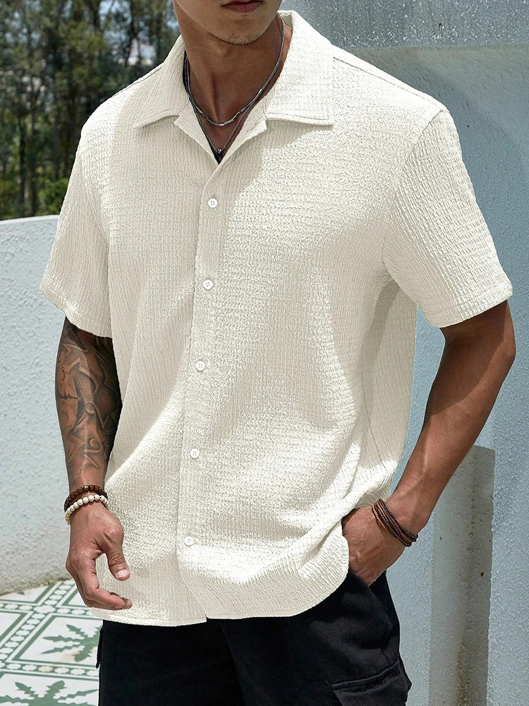 Street-Wave Men's Textured Short Sleeve Shirt Relaxed Fit Breathable Summer