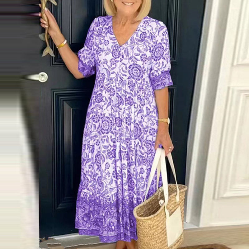 Streetwave Daisy Print Maxi Dress With V Neck For Women Versatile Elegant Summer Outfit