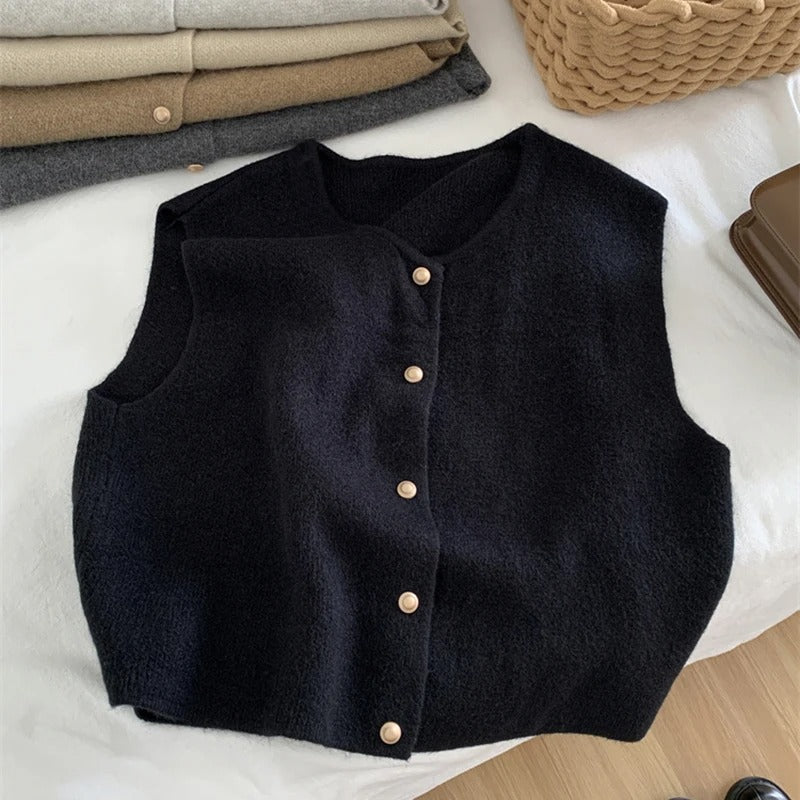 Street-wave Sleeveless Knit Cardigan Soft Open Front Layering Essential For Women