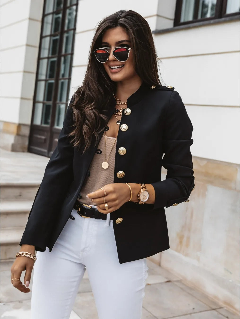 Street-wave O Neck Blazer Jacket Long Sleeve for Women Elegant Breathable Officewear