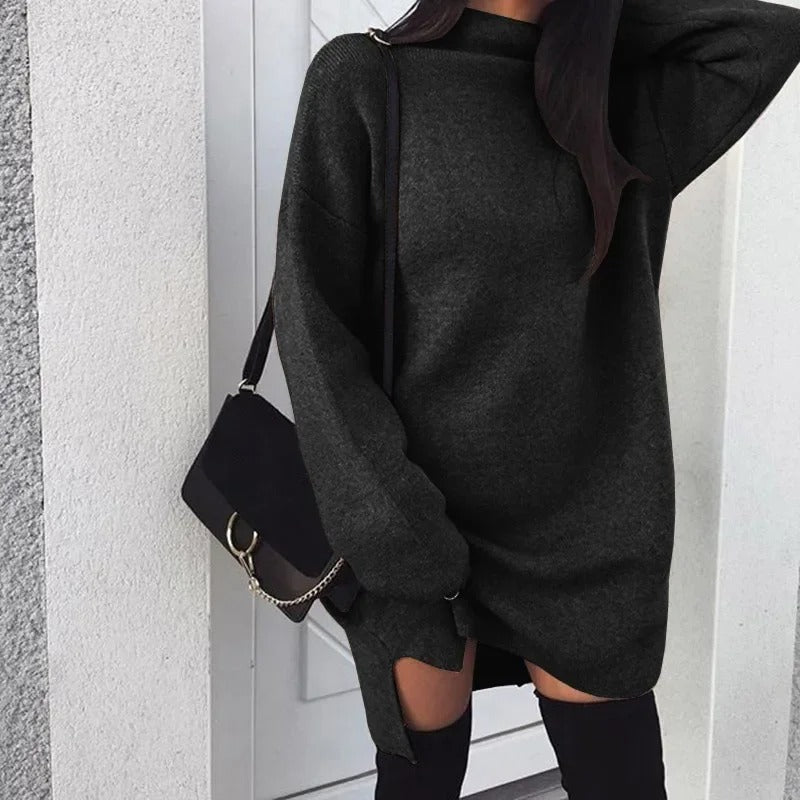 Street-wave Oversized Rollneck Knit Dress For Women Flattering Wide Fit Cozy Breathable Blend