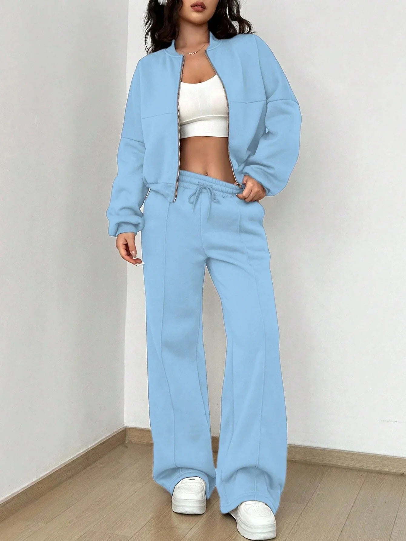 Streetwave Women Two Piece Bomber Jacket And Pants Set Cozy Street Style Outfit Essentials