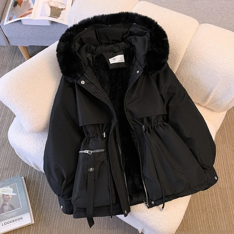 Street-wave Hooded Fleece-Lined Jacket for Women Cozy Yet Chic Outerwear With Flattering Silhouette